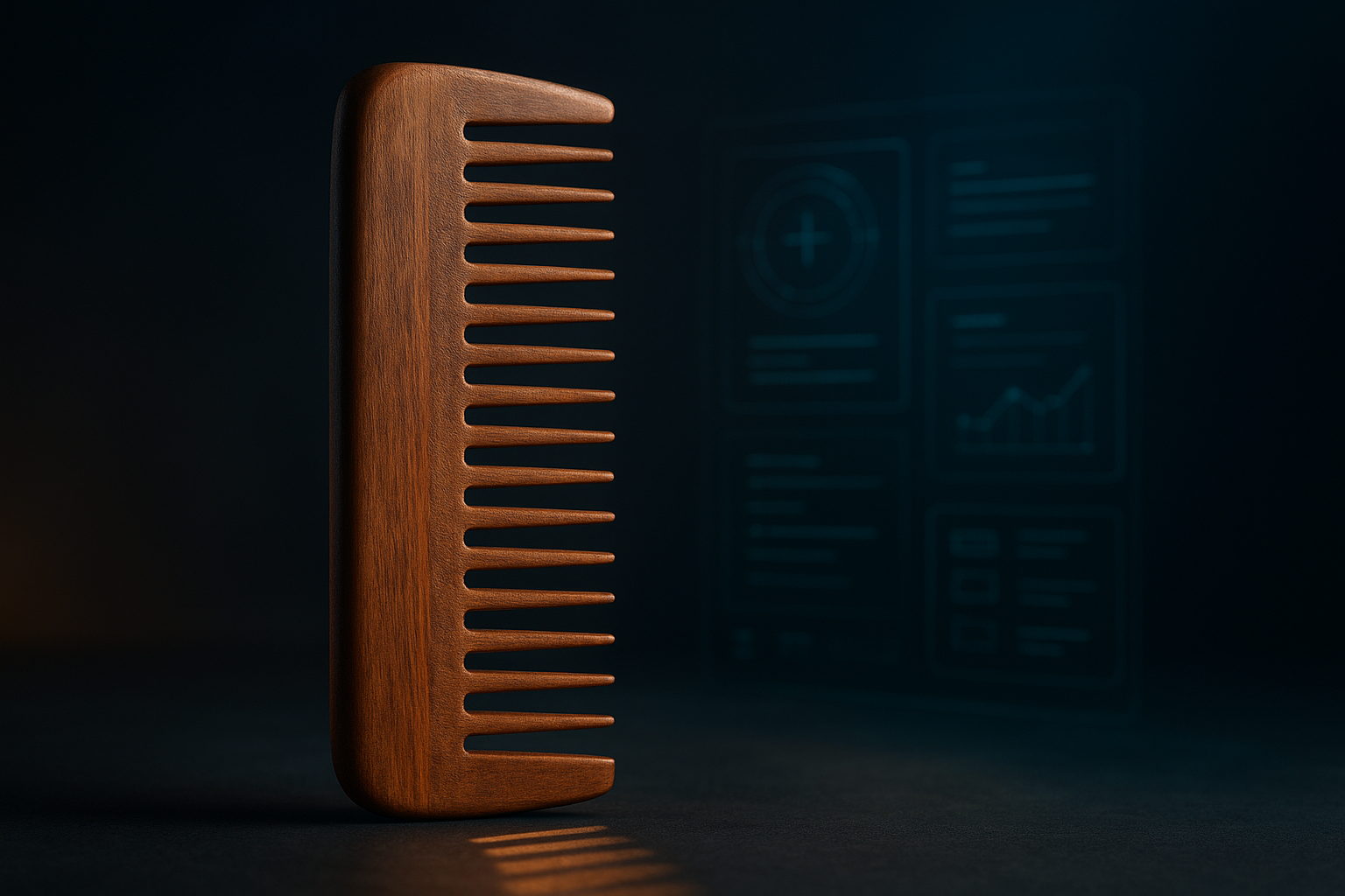 A comb with multiple deep teeth symbolizing the comb-shaped marketer's multiple areas of deep expertise